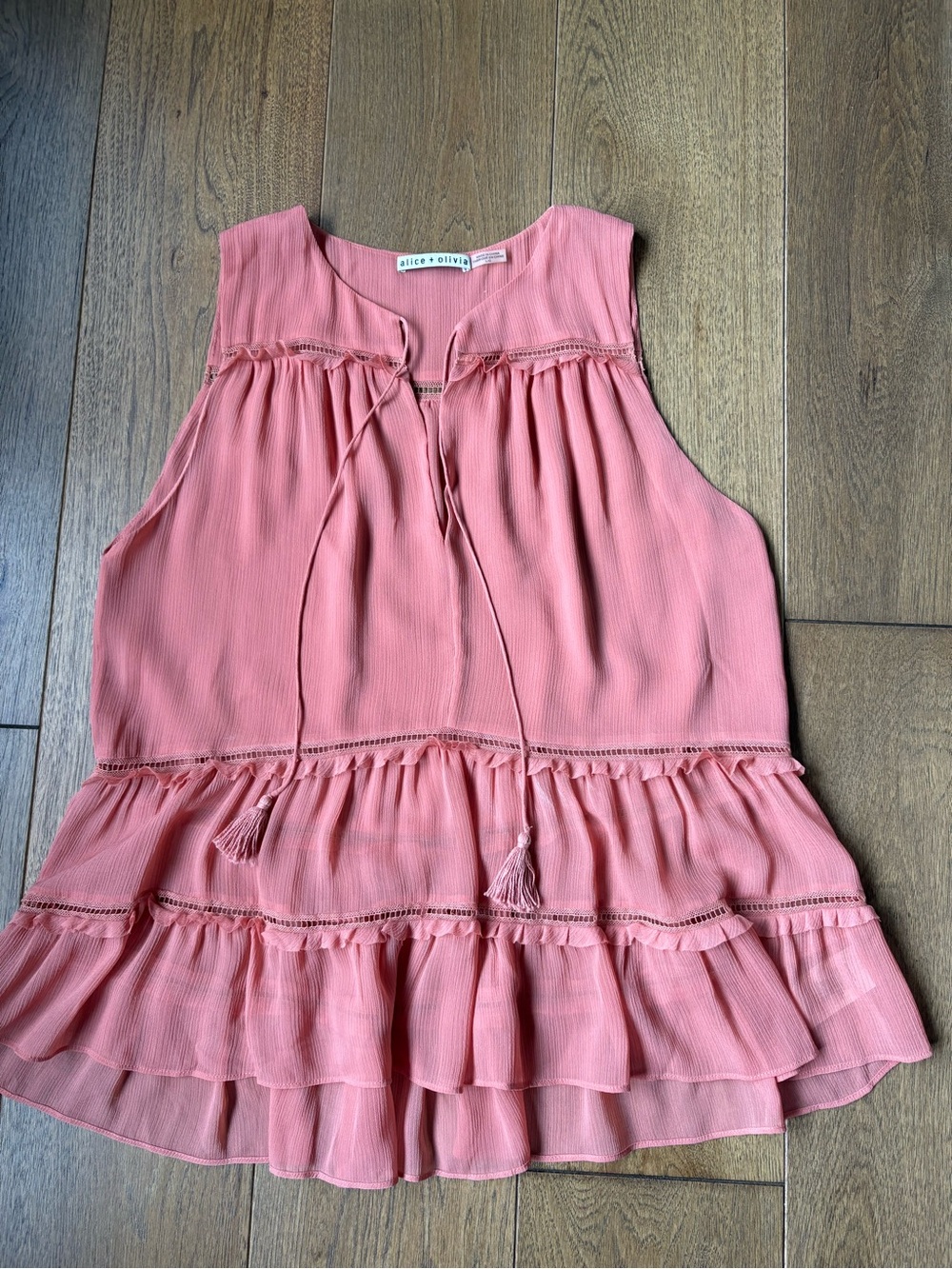 Alice + Olivia Coral Tiered Ruffle Sleeveless Blouse